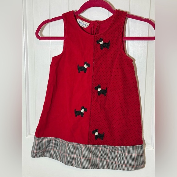 5/$25 Samara Scottie Dog Red Corduroy Girls Dress - Picture 2 of 5
